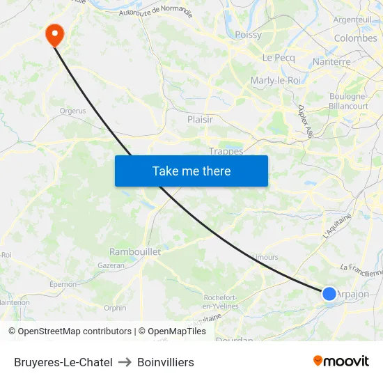 Bruyeres-Le-Chatel to Boinvilliers map