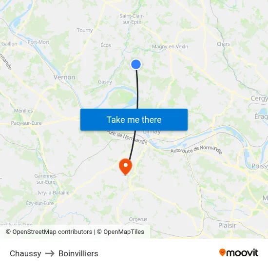 Chaussy to Boinvilliers map