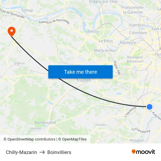 Chilly-Mazarin to Boinvilliers map
