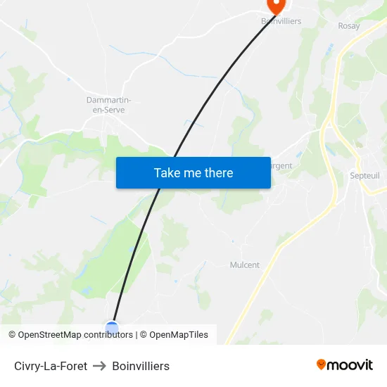 Civry-La-Foret to Boinvilliers map