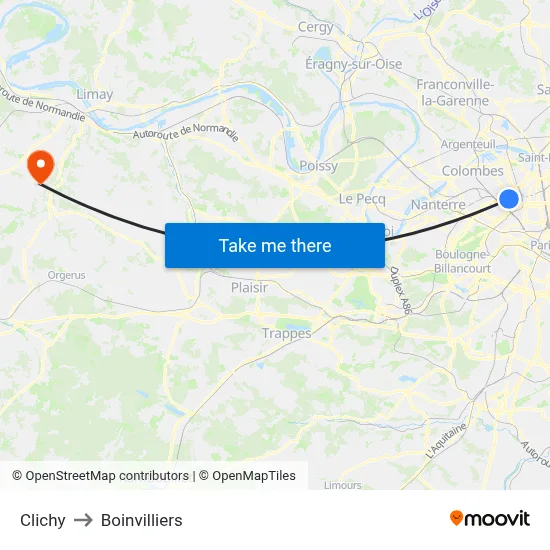 Clichy to Boinvilliers map
