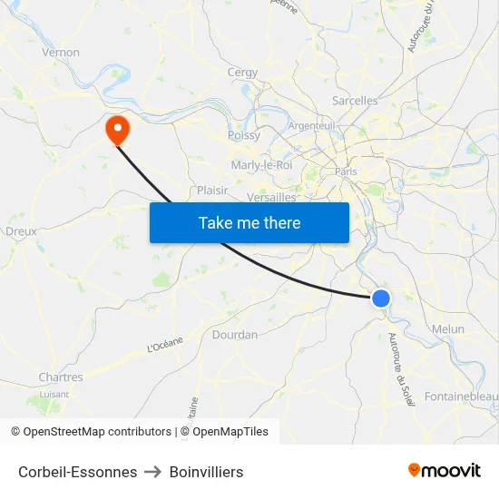 Corbeil-Essonnes to Boinvilliers map