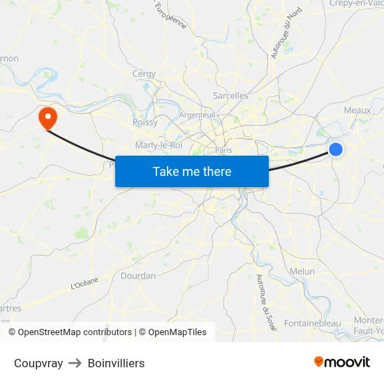 Coupvray to Boinvilliers map