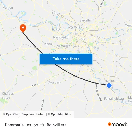 Dammarie-Les-Lys to Boinvilliers map