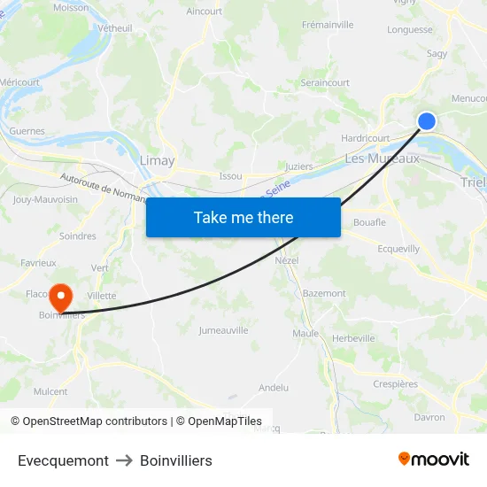 Evecquemont to Boinvilliers map