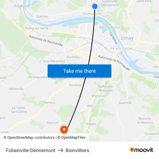 Follainville-Dennemont to Boinvilliers map