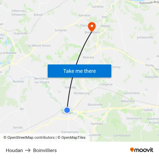 Houdan to Boinvilliers map