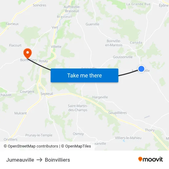 Jumeauville to Boinvilliers map