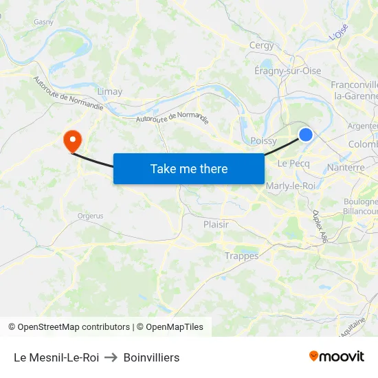 Le Mesnil-Le-Roi to Boinvilliers map