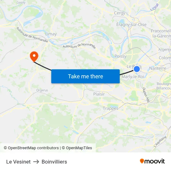 Le Vesinet to Boinvilliers map