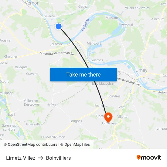 Limetz-Villez to Boinvilliers map