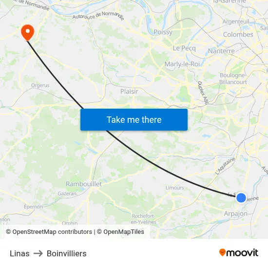 Linas to Boinvilliers map