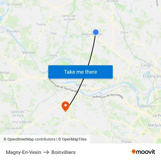 Magny-En-Vexin to Boinvilliers map