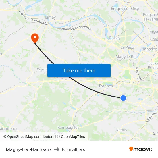 Magny-Les-Hameaux to Boinvilliers map