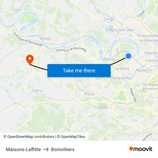Maisons-Laffitte to Boinvilliers map