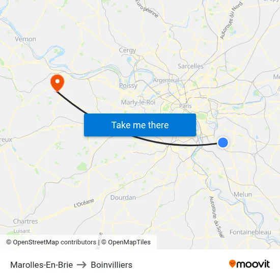 Marolles-En-Brie to Boinvilliers map