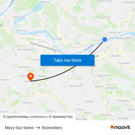 Mezy-Sur-Seine to Boinvilliers map