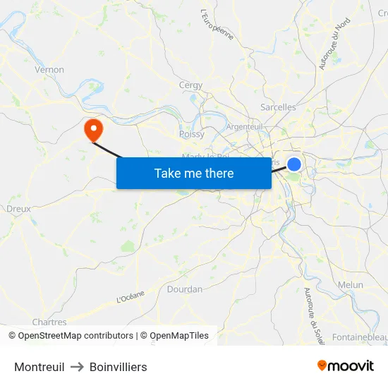 Montreuil to Boinvilliers map