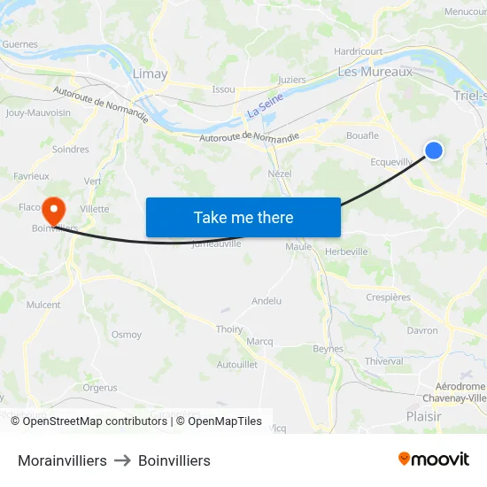 Morainvilliers to Boinvilliers map