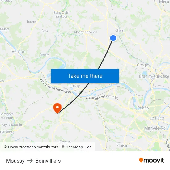 Moussy to Boinvilliers map