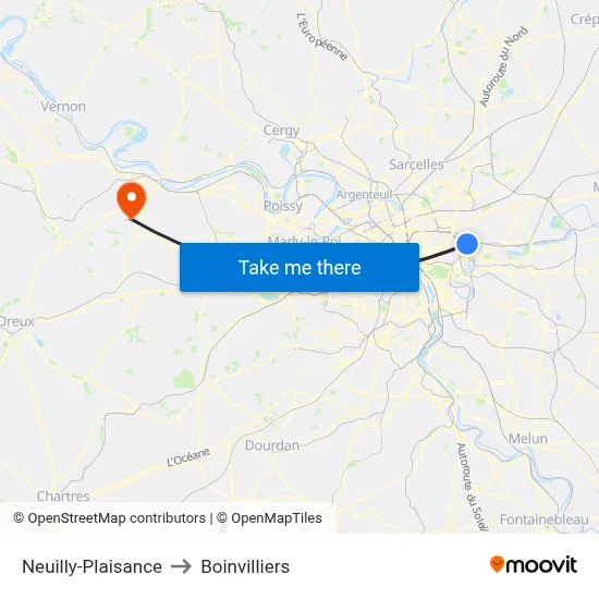 Neuilly-Plaisance to Boinvilliers map