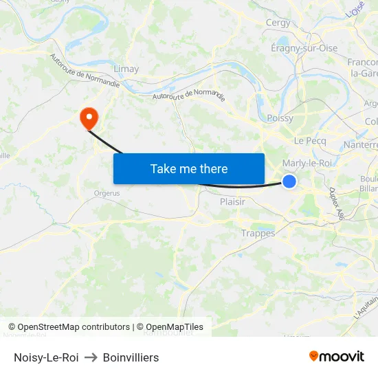 Noisy-Le-Roi to Boinvilliers map