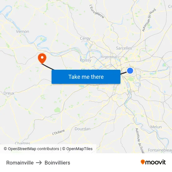 Romainville to Boinvilliers map