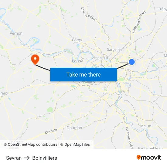 Sevran to Boinvilliers map