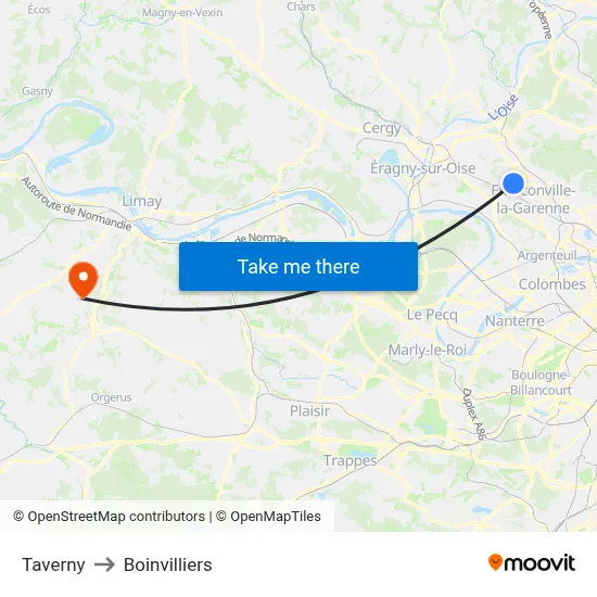 Taverny to Boinvilliers map