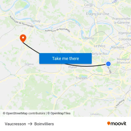 Vaucresson to Boinvilliers map