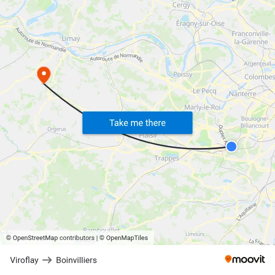 Viroflay to Boinvilliers map