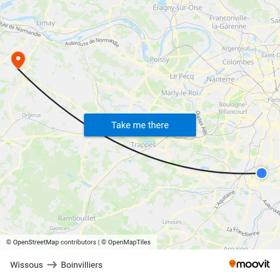 Wissous to Boinvilliers map