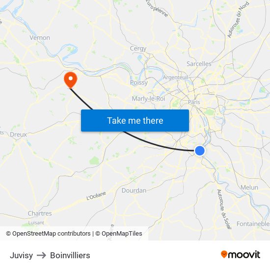 Juvisy to Boinvilliers map