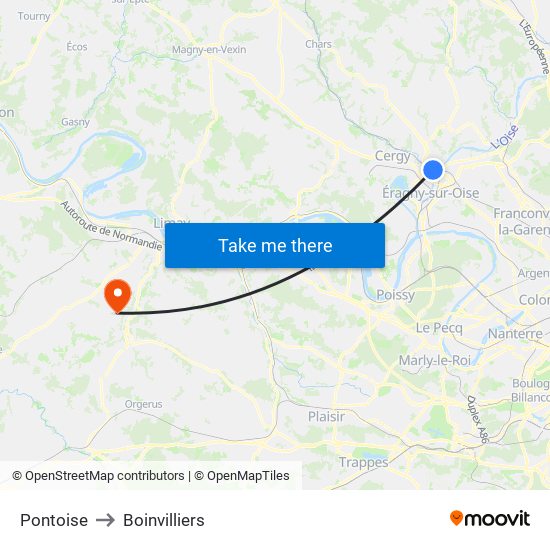 Pontoise to Boinvilliers map