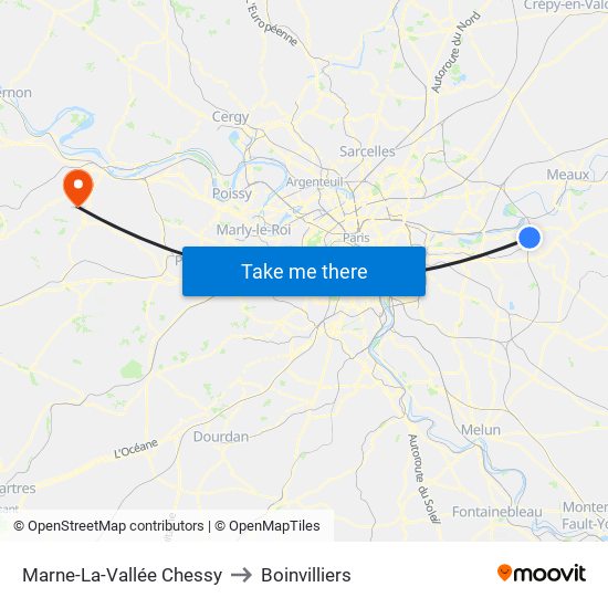 Marne-La-Vallée Chessy to Boinvilliers map