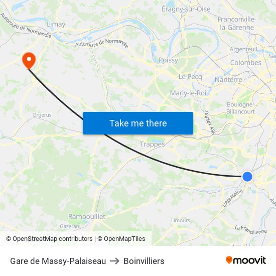Gare de Massy-Palaiseau to Boinvilliers map
