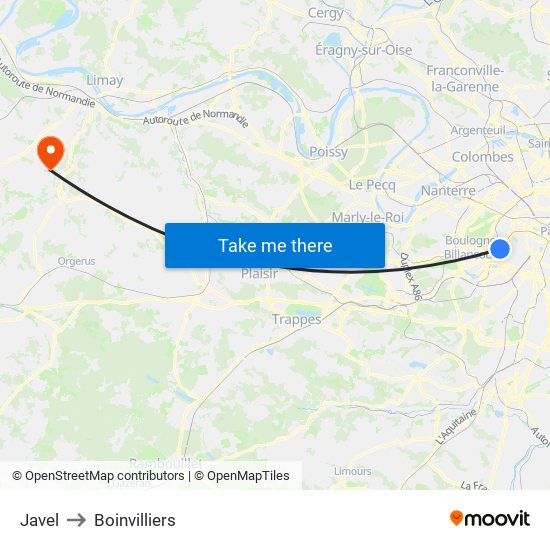 Javel to Boinvilliers map