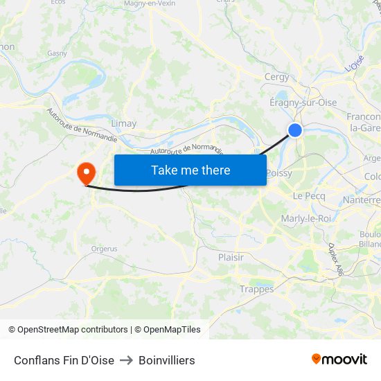 Conflans Fin D'Oise to Boinvilliers map