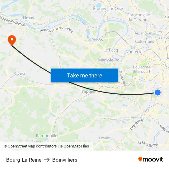 Bourg-La-Reine to Boinvilliers map