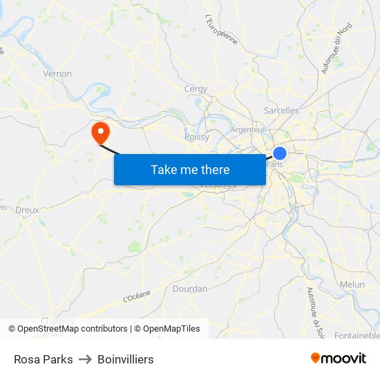 Rosa Parks to Boinvilliers map