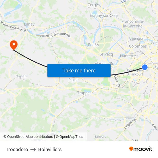 Trocadéro to Boinvilliers map