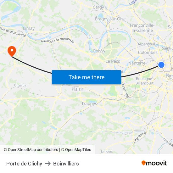 Porte de Clichy to Boinvilliers map