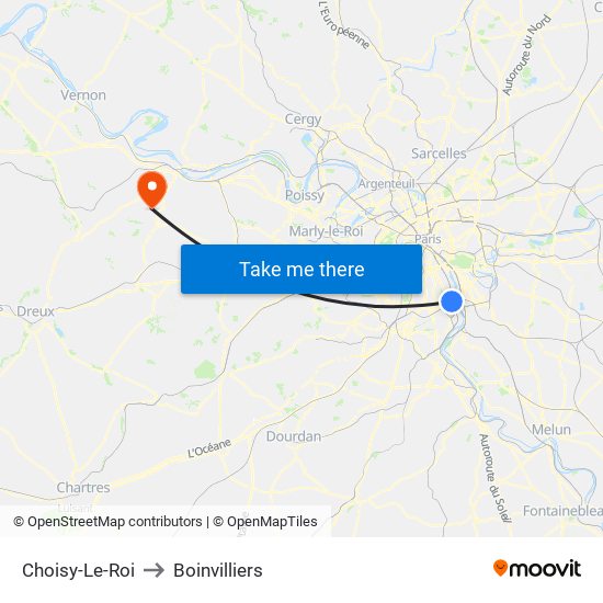 Choisy-Le-Roi to Boinvilliers map