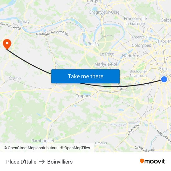 Place D'Italie to Boinvilliers map