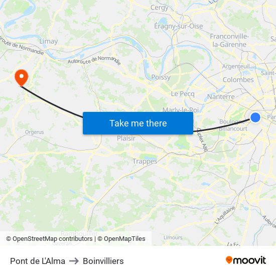 Pont de L'Alma to Boinvilliers map