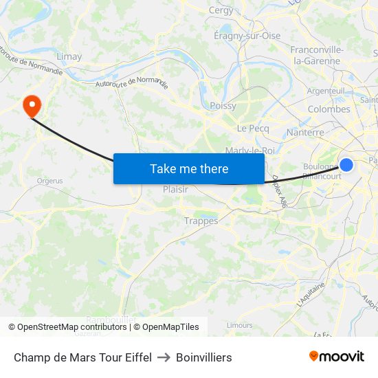Champ de Mars Tour Eiffel to Boinvilliers map