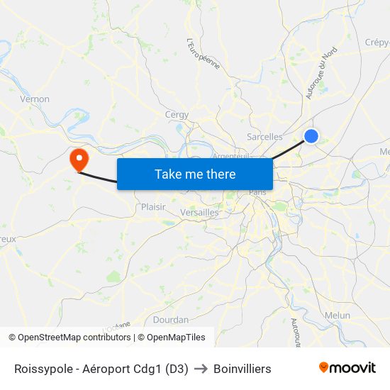 Roissypole - Aéroport Cdg1 (D3) to Boinvilliers map