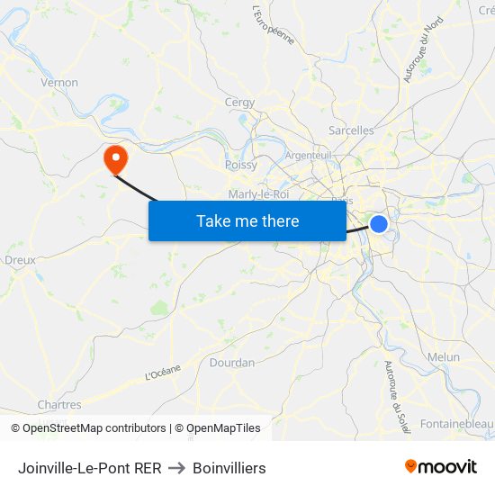Joinville-Le-Pont RER to Boinvilliers map