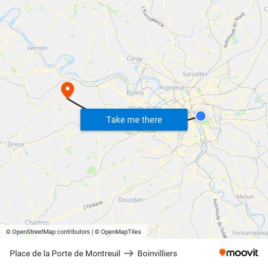 Place de la Porte de Montreuil to Boinvilliers map