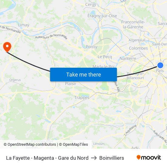 La Fayette - Magenta - Gare du Nord to Boinvilliers map